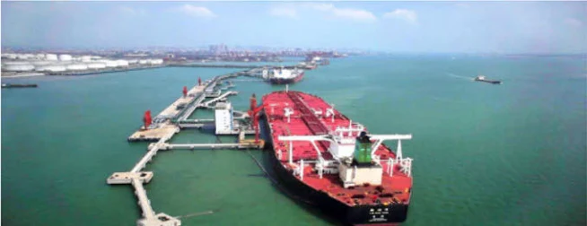 Oil tanker alongside a petroleum terminal at Zhanjiang Port