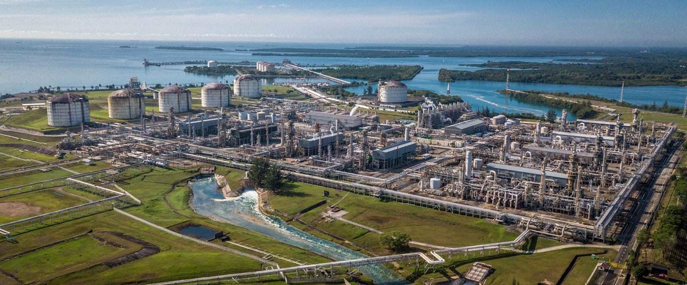 Aerial view of a gas processing facility in Indonesia, industry reference